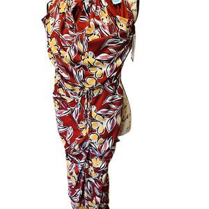 NWT Maggy London Red Sleeveless Floral Pattern Drawstring Waist Jumpsuit Size 4